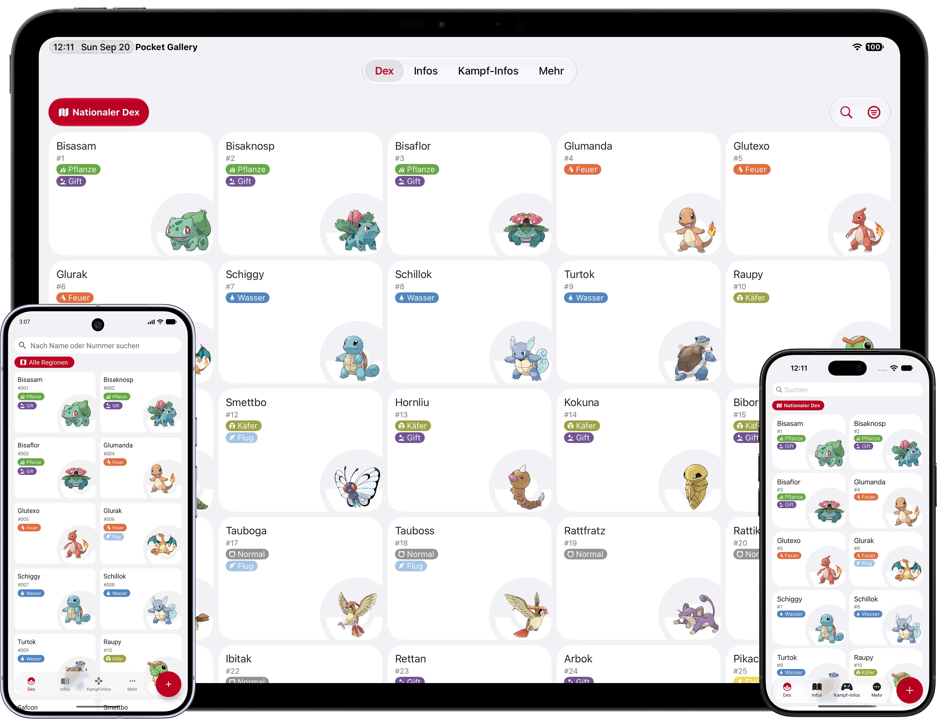 Pocket Gallery shown on iPad, Android phone, and iPhone