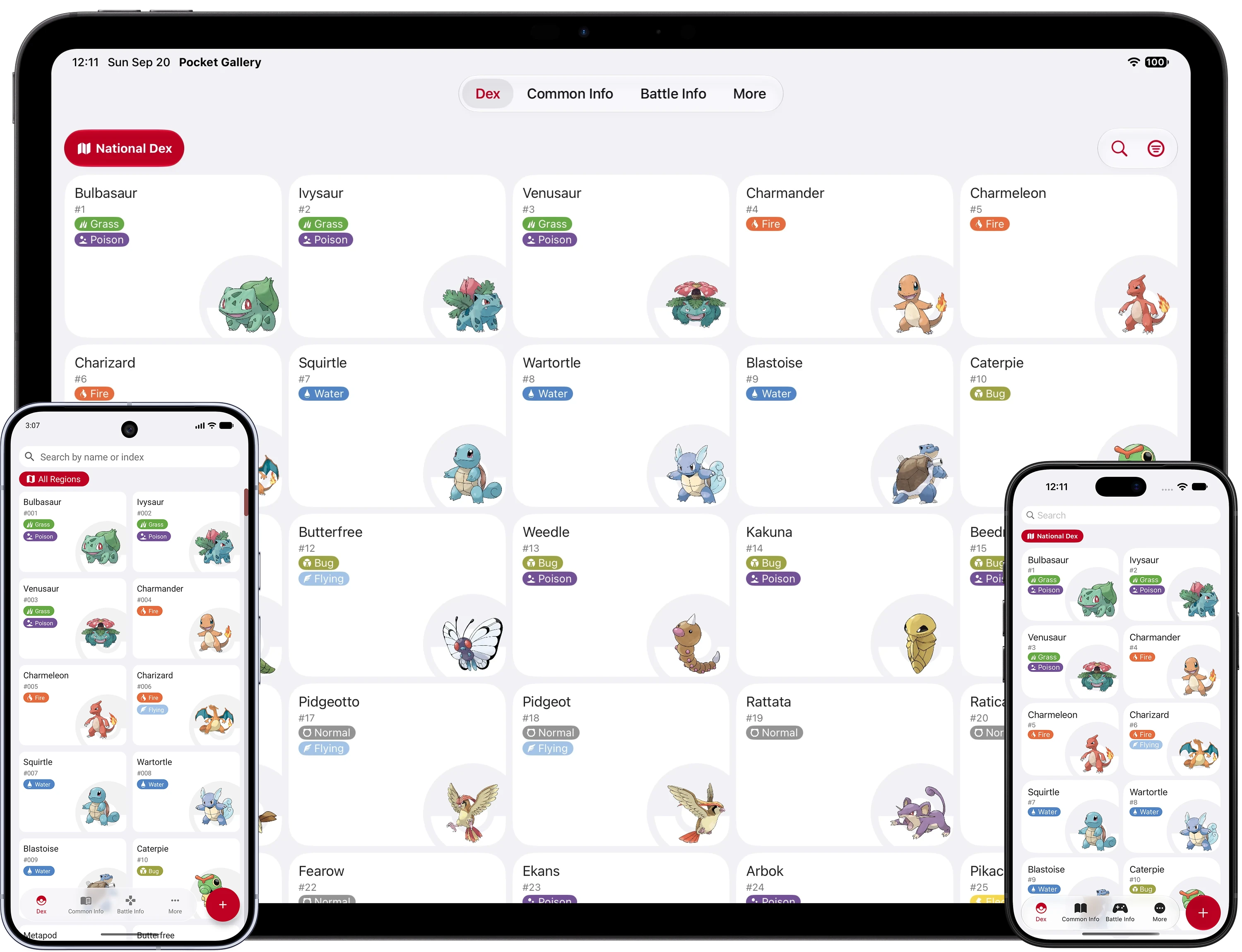 Pocket Gallery shown on iPad, Android phone, and iPhone