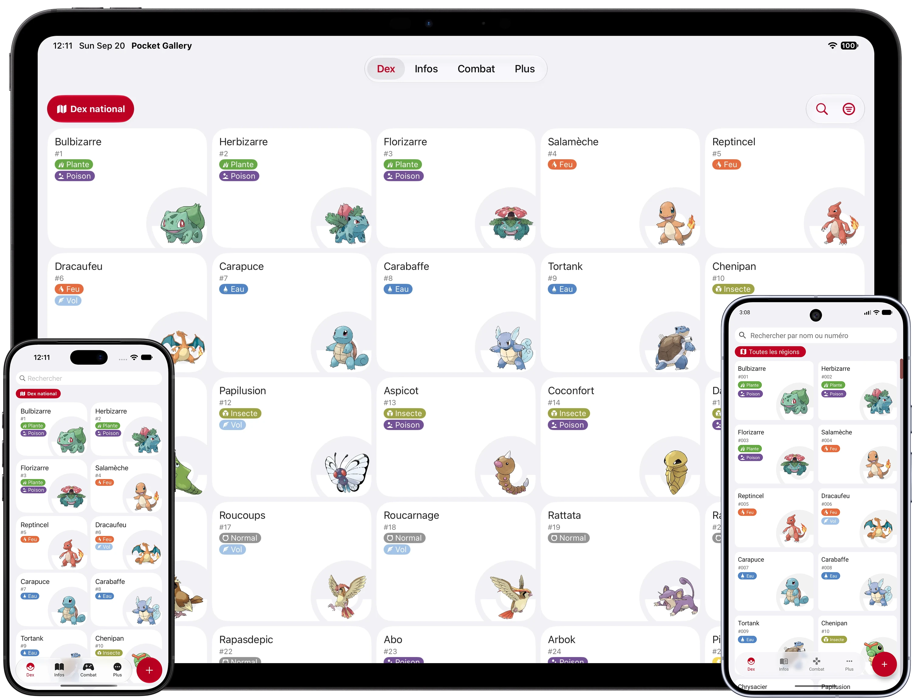Pocket Gallery shown on iPad, Android phone, and iPhone