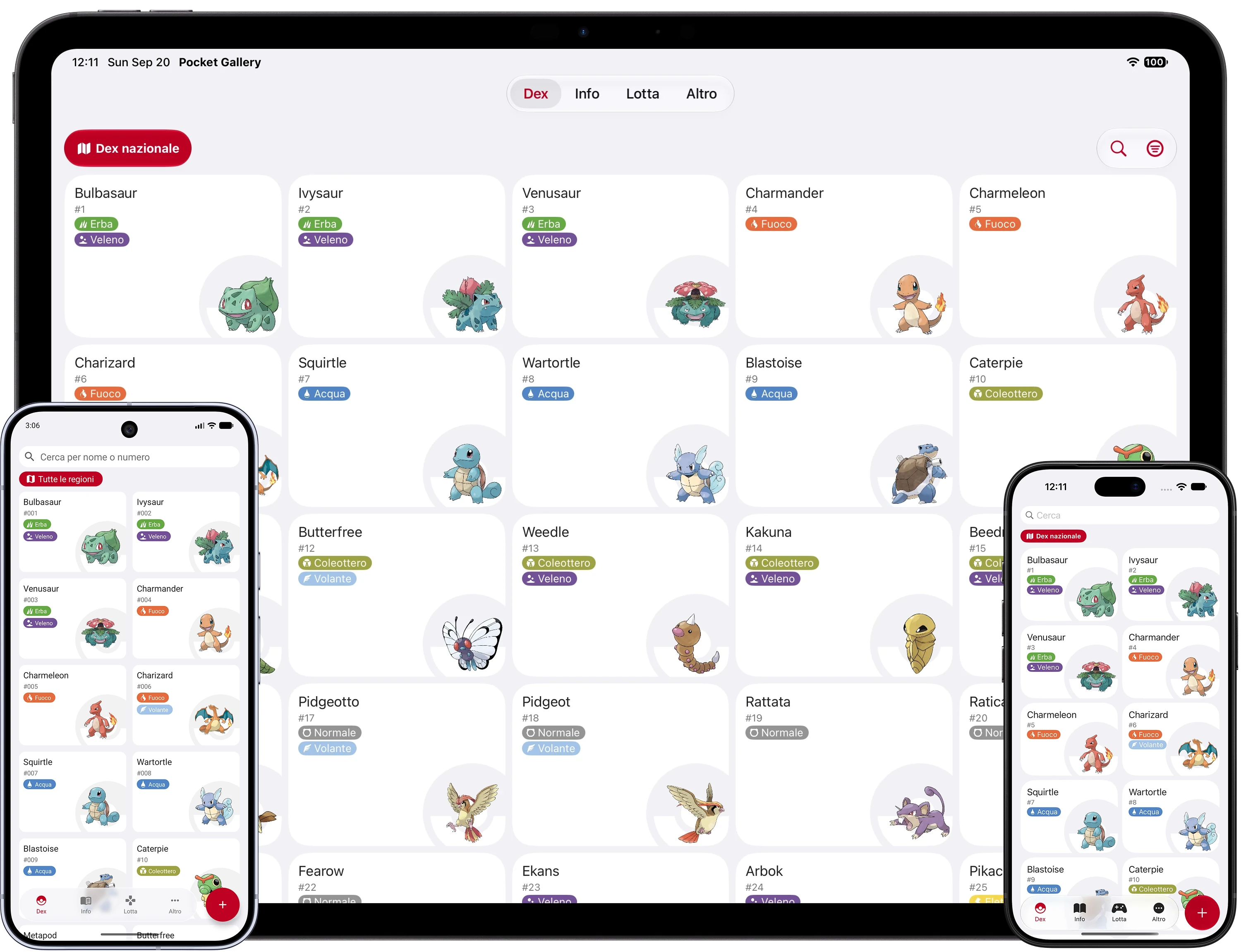 Pocket Gallery shown on iPad, Android phone, and iPhone