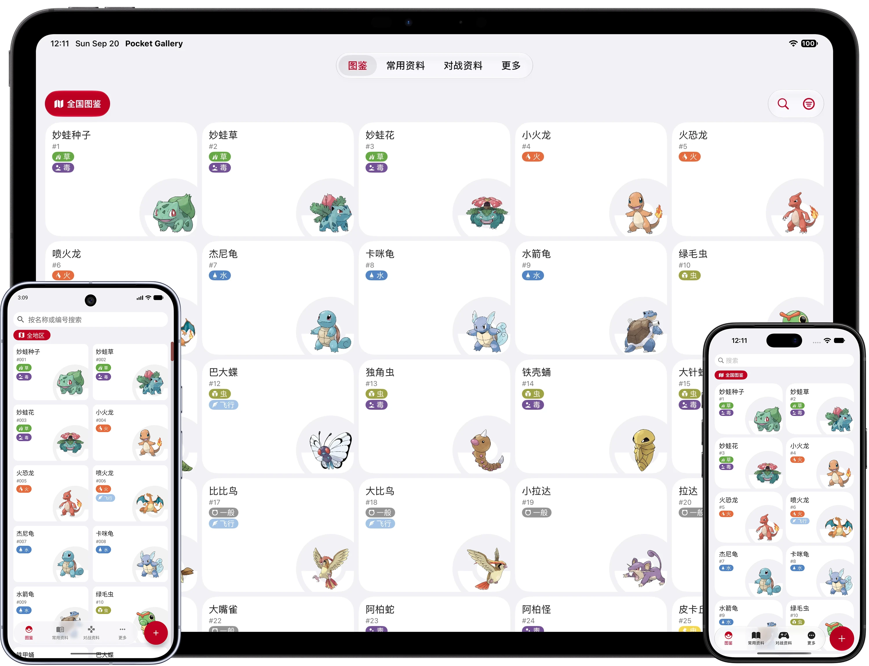 Pocket Gallery shown on iPad, Android phone, and iPhone